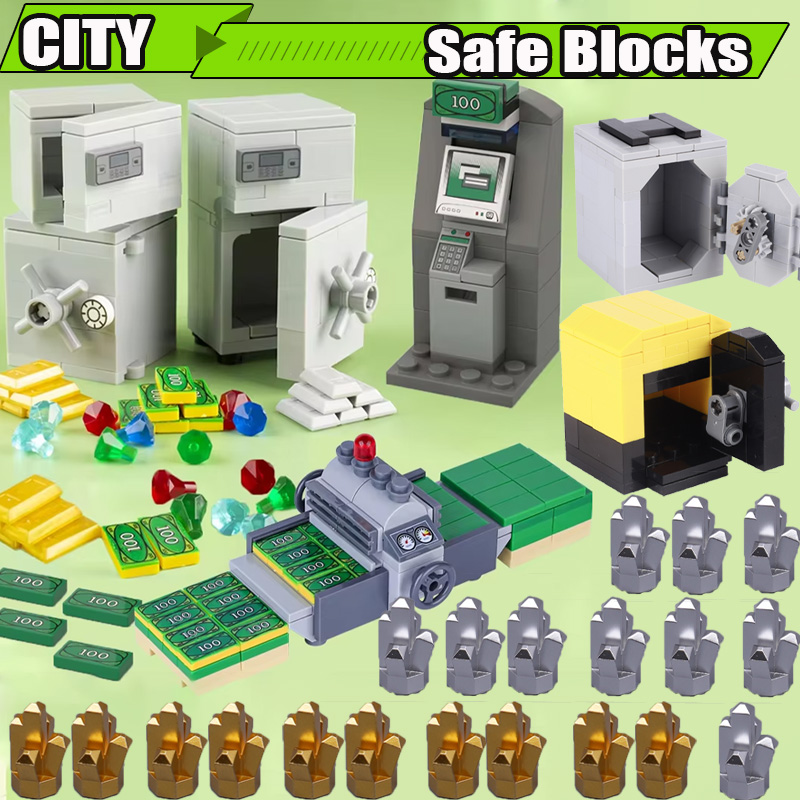 Lego Set Creator - MOC City Strongbox ตู้เซฟบล็อกอาคาร ATM เงินชุดเครื่องประดับแร่ทองเพชรกระเป๋าสมบัติอุปกรณ์เสริมอิฐของขวัญของเล่น