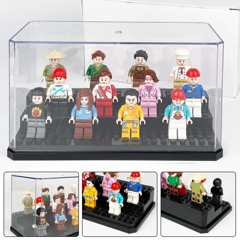 Lego Minifigure Holder - กล่องอะคริลิคสำหรับจัดแสดงมินิฟิกเกอร์ แบบซ้อนได้ ป้องกันฝุ่น สำหรับเก็บของเล่นตัวต่อเลโก้และแอคชั่นฟิกเกอร์